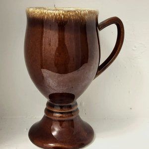 Vintage Hull USA Grandmug Brown Drip Glazed Pedestal Mug 6”